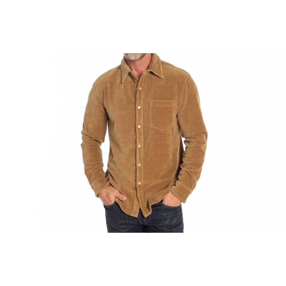 NEW CRIQUET velour pearl snap long sleeve shirt in caramel corduroy